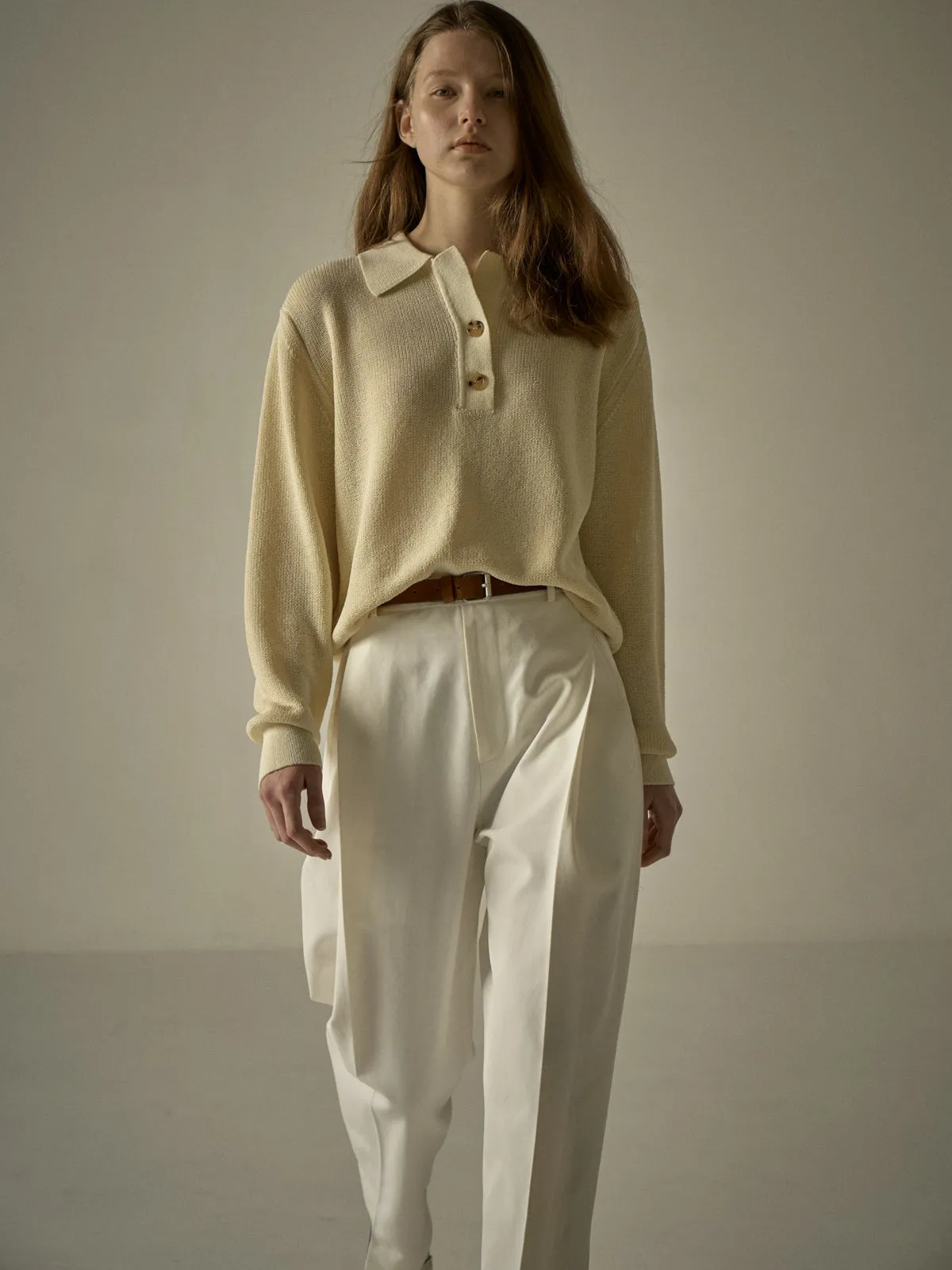 Open Collar Polo Shirt - Ivory