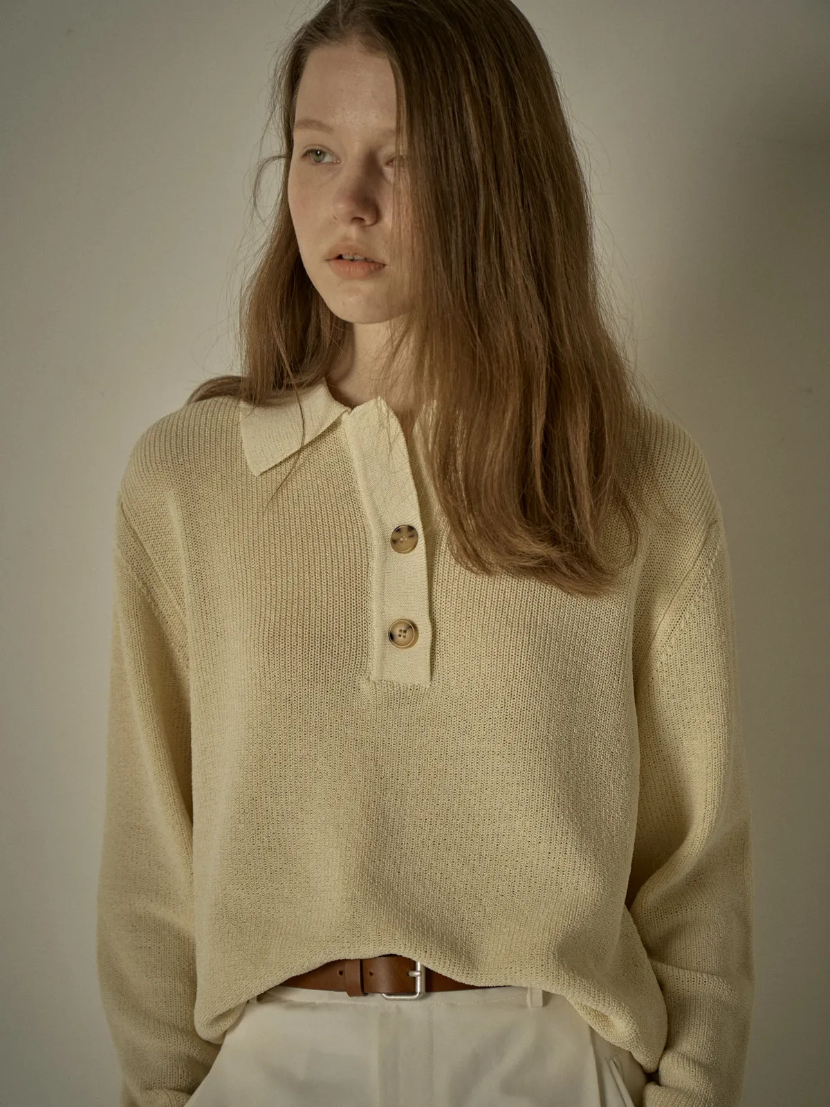 Open Collar Polo Shirt - Ivory