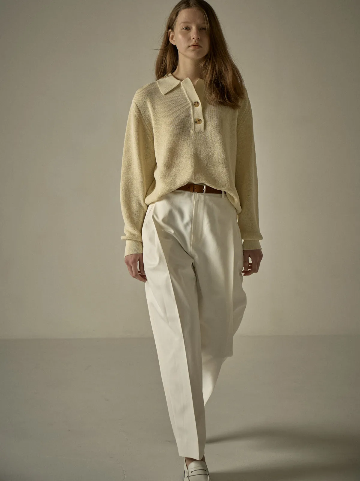 Open Collar Polo Shirt - Ivory