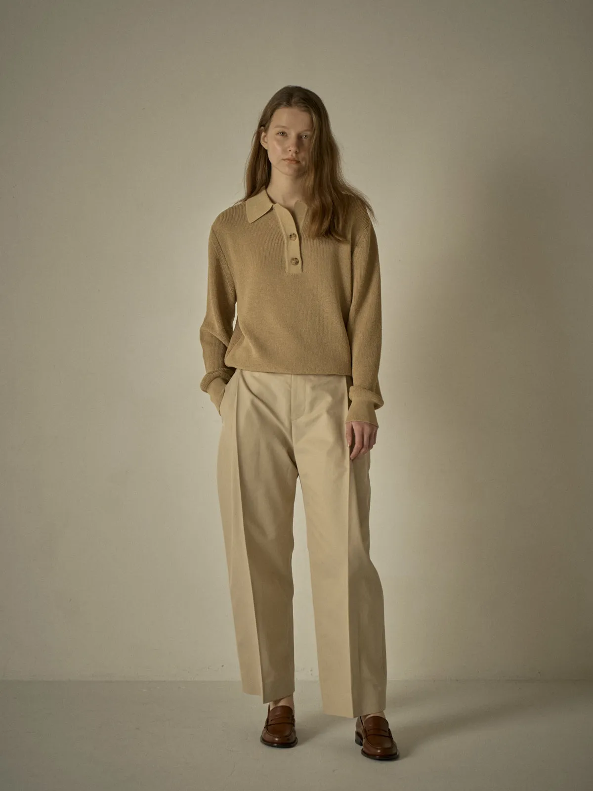 Open Collar Polo Shirt - Sand Beige