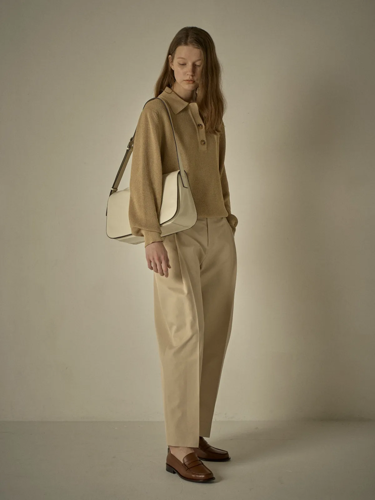Open Collar Polo Shirt - Sand Beige