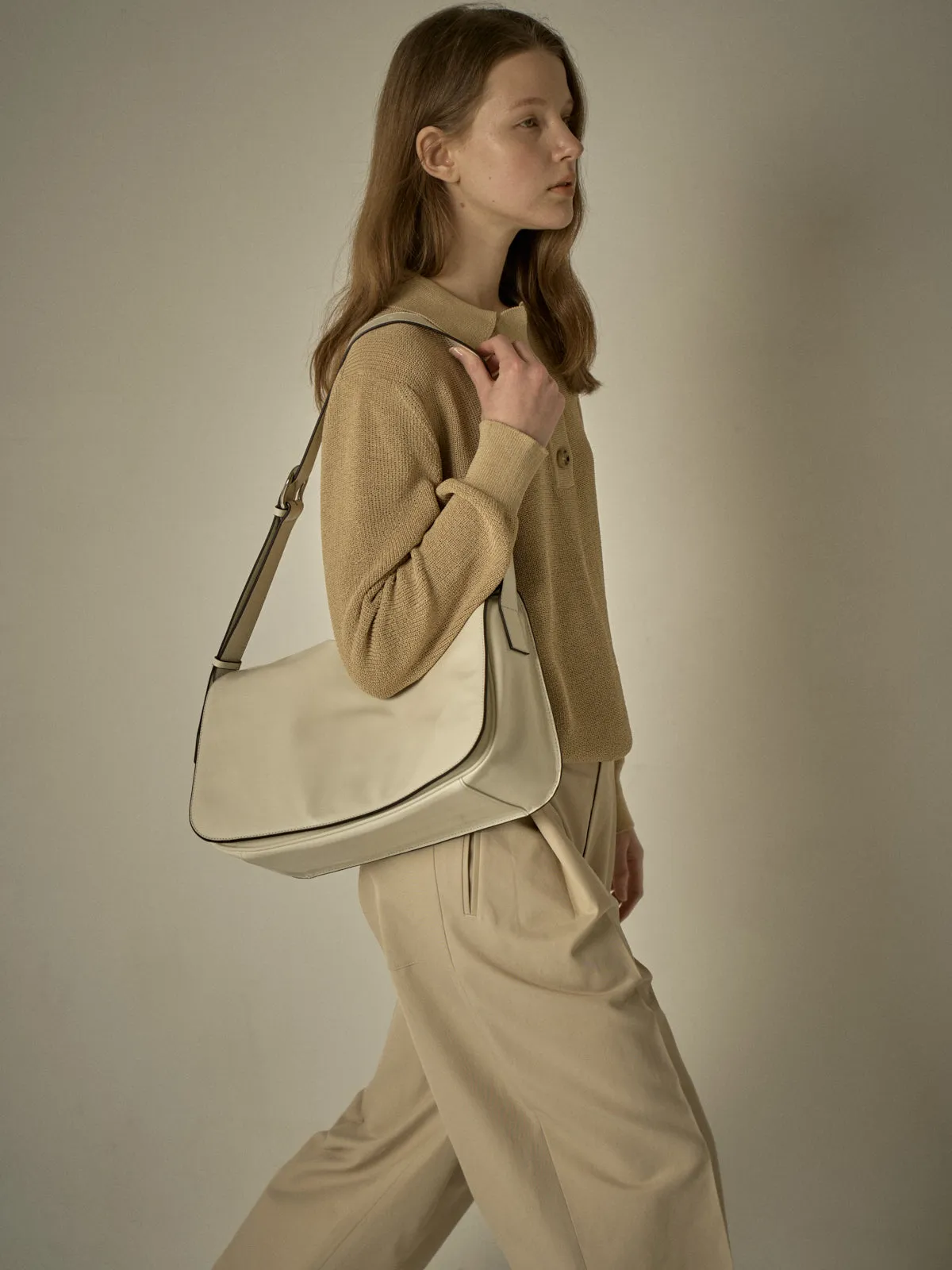 Open Collar Polo Shirt - Sand Beige