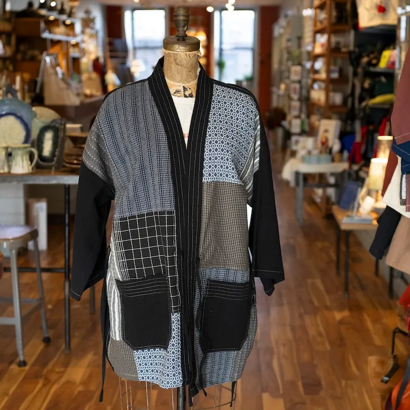 Patchwork Kimono Jacket in Black/Beige
