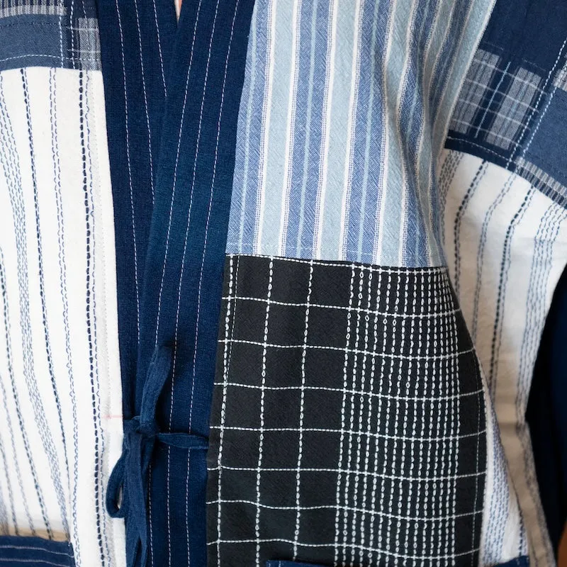 Patchwork Kimono Jacket in Indigo/Beige