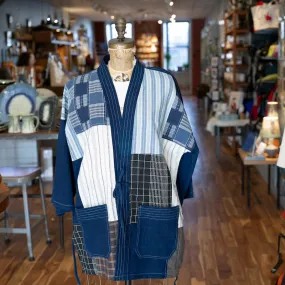 Patchwork Kimono Jacket in Indigo/Beige