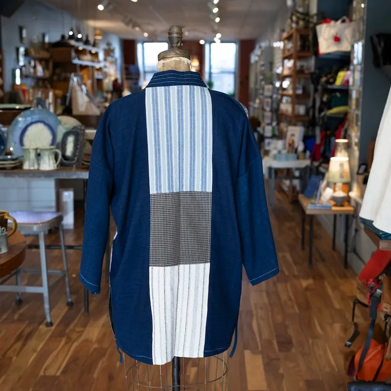 Patchwork Kimono Jacket in Indigo/Beige
