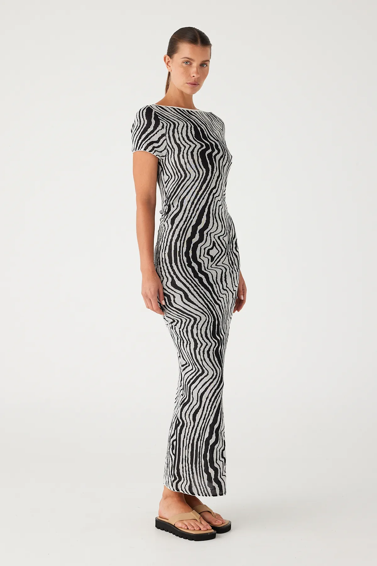 Ripple Stripe Cotton Blend Knit Dress