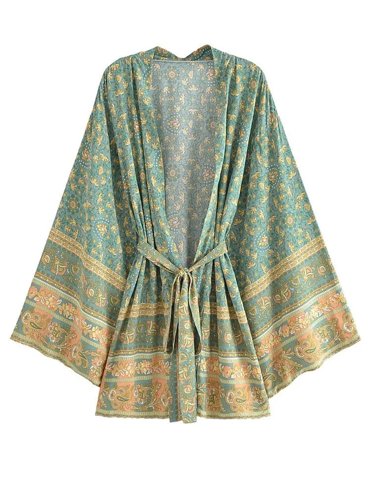 River Moss Boho Short Kimono