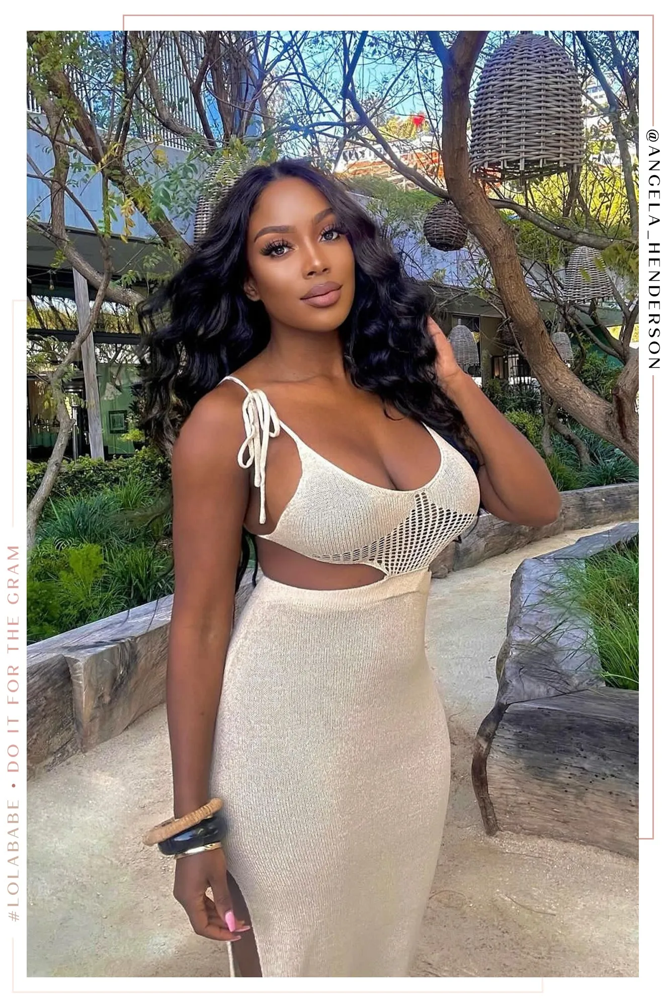 Sarya Crochet Midi Dress - Nude