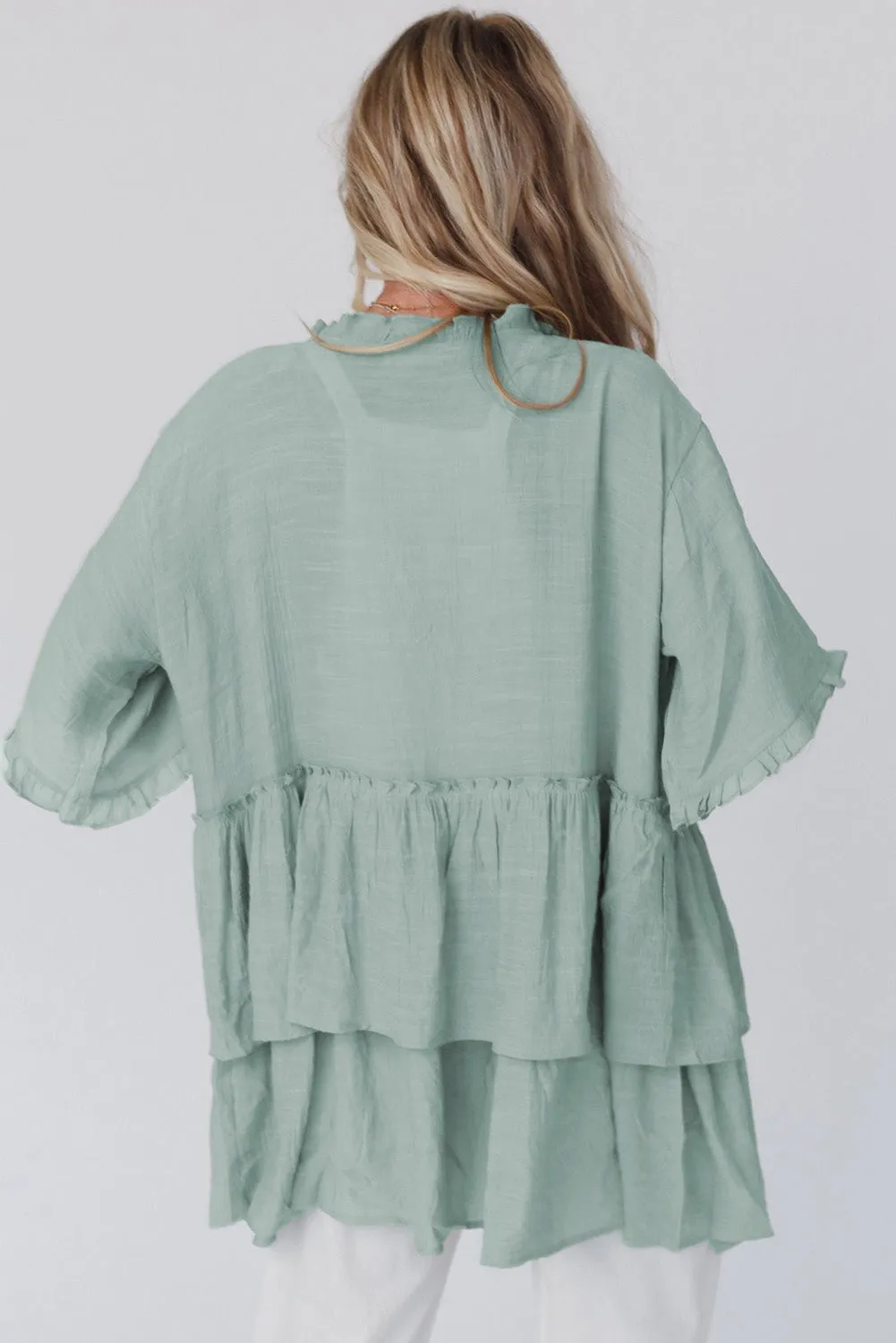 Sea foam green ruffled kimono
