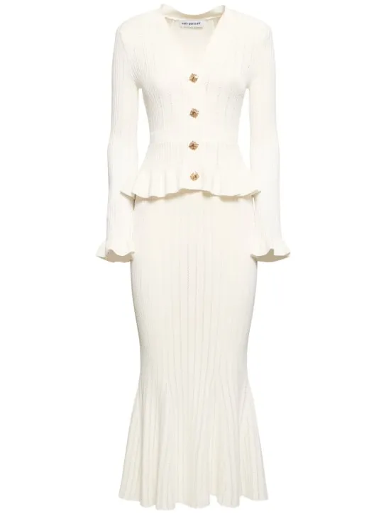 Self-portrait   Knit peplum viscose midi dress 