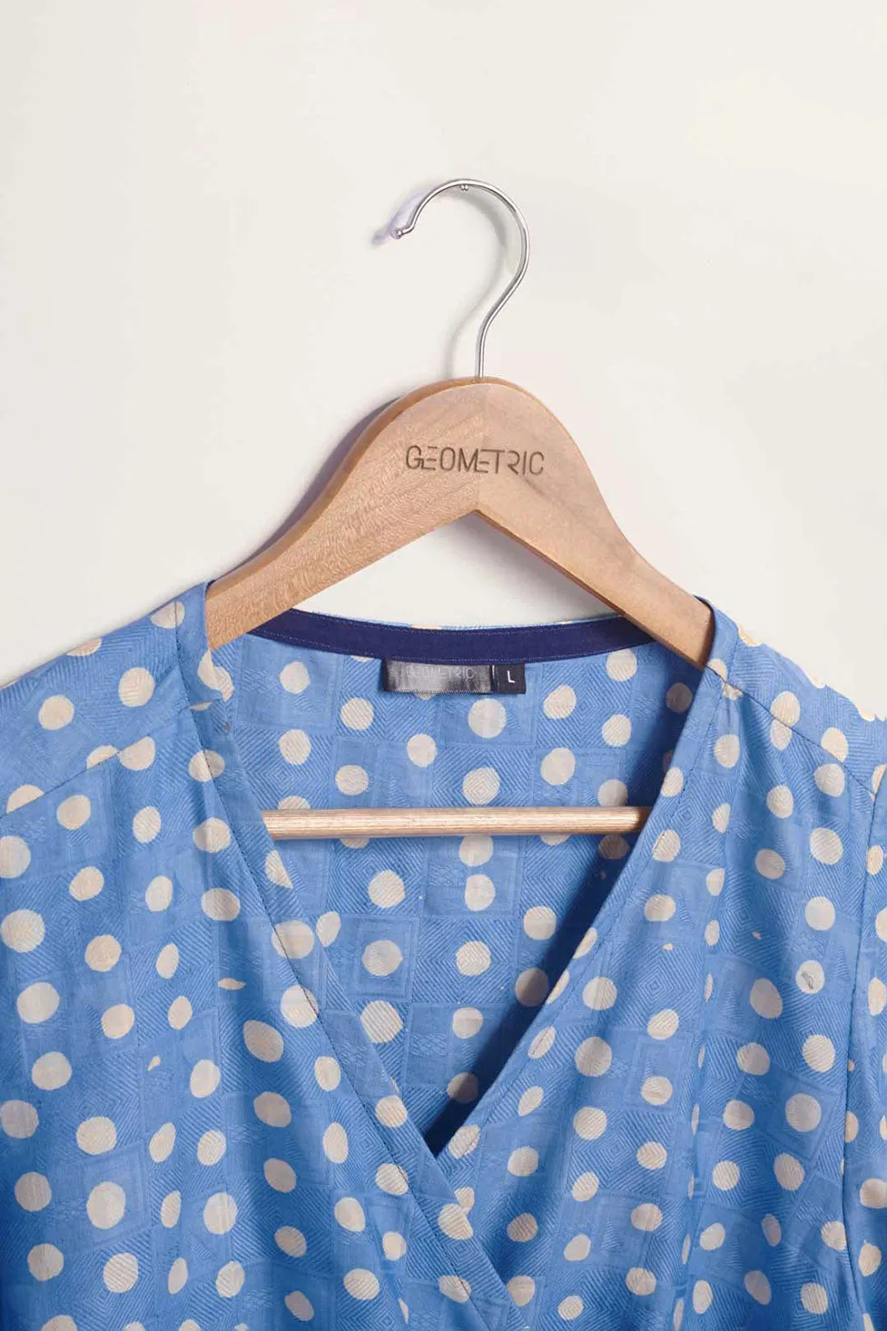 Short Sleeve Wrap Top - Polka Blue
