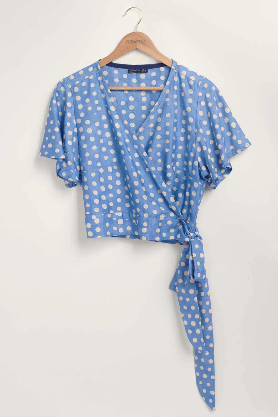 Short Sleeve Wrap Top - Polka Blue