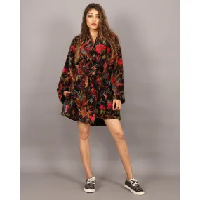 Short Velvet Kimono/ Jacket-Birds of Paradise Black