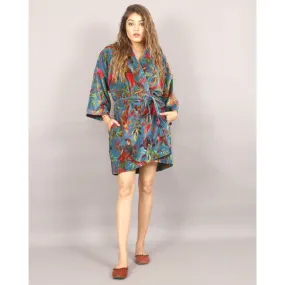 Short Velvet Kimono/ Jacket-Birds of Paradise Blue