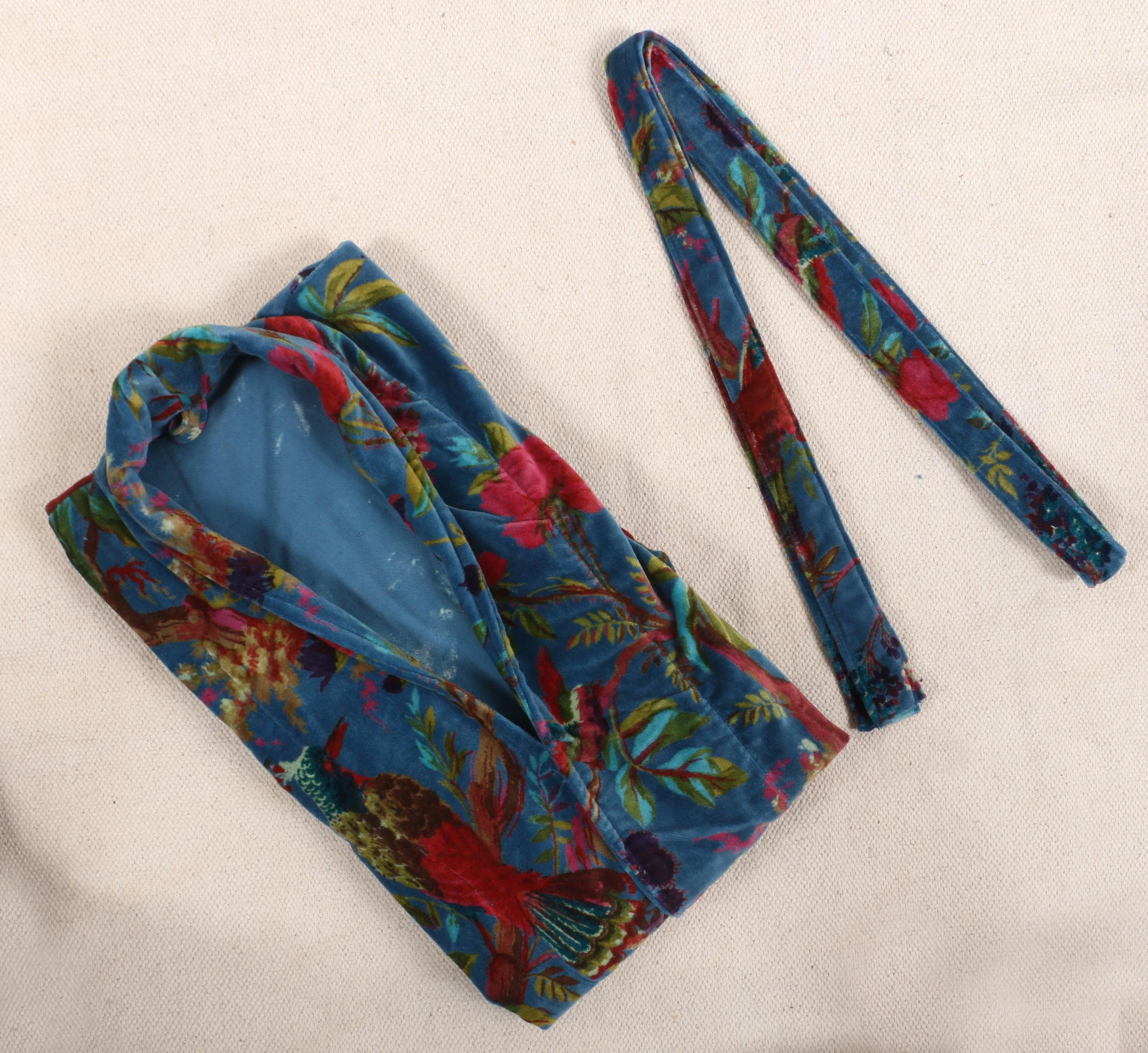 Short Velvet Kimono/ Jacket-Birds of Paradise Blue