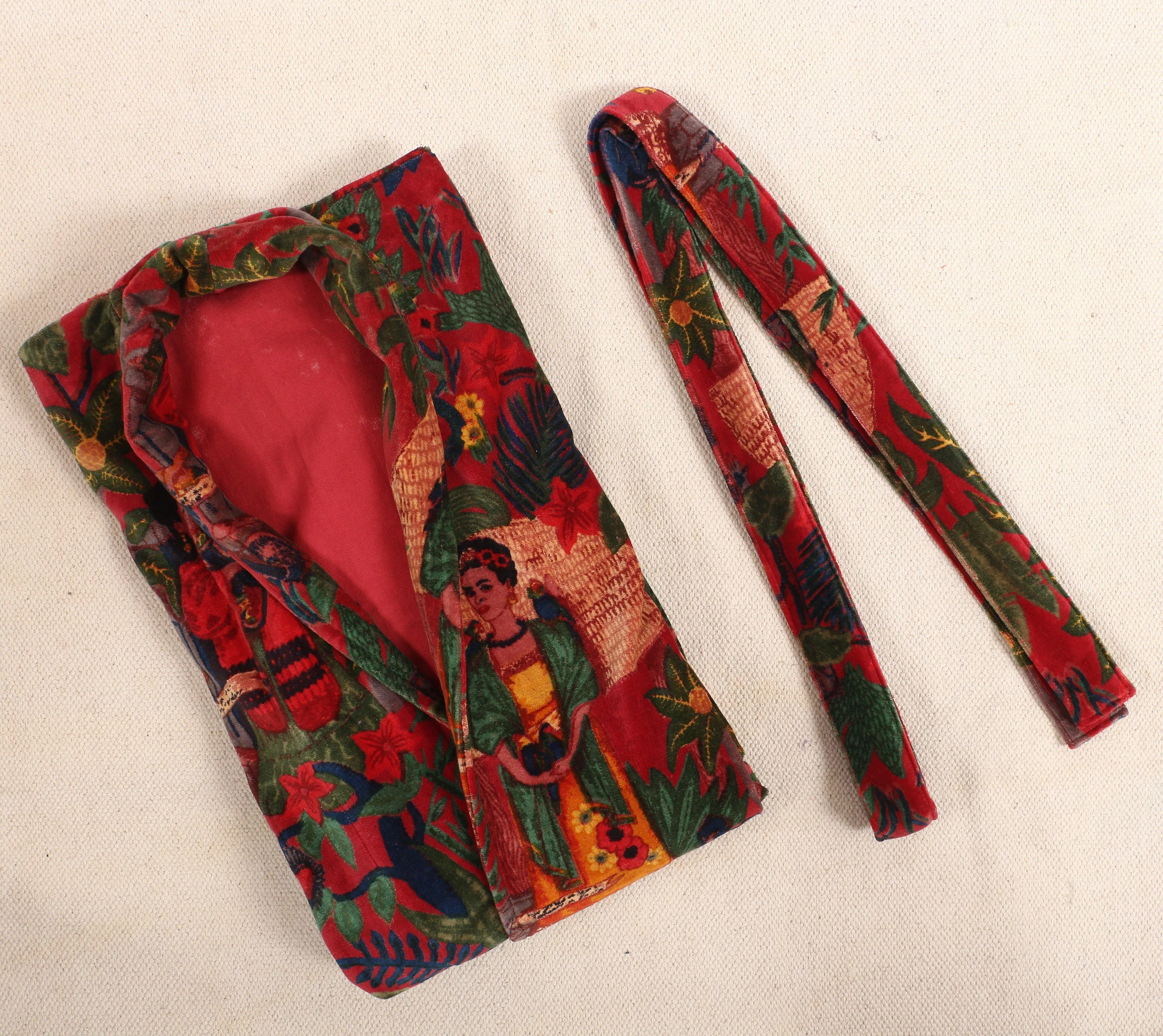 Short Velvet Kimono/ Jacket-Frida Kahlo print -Red