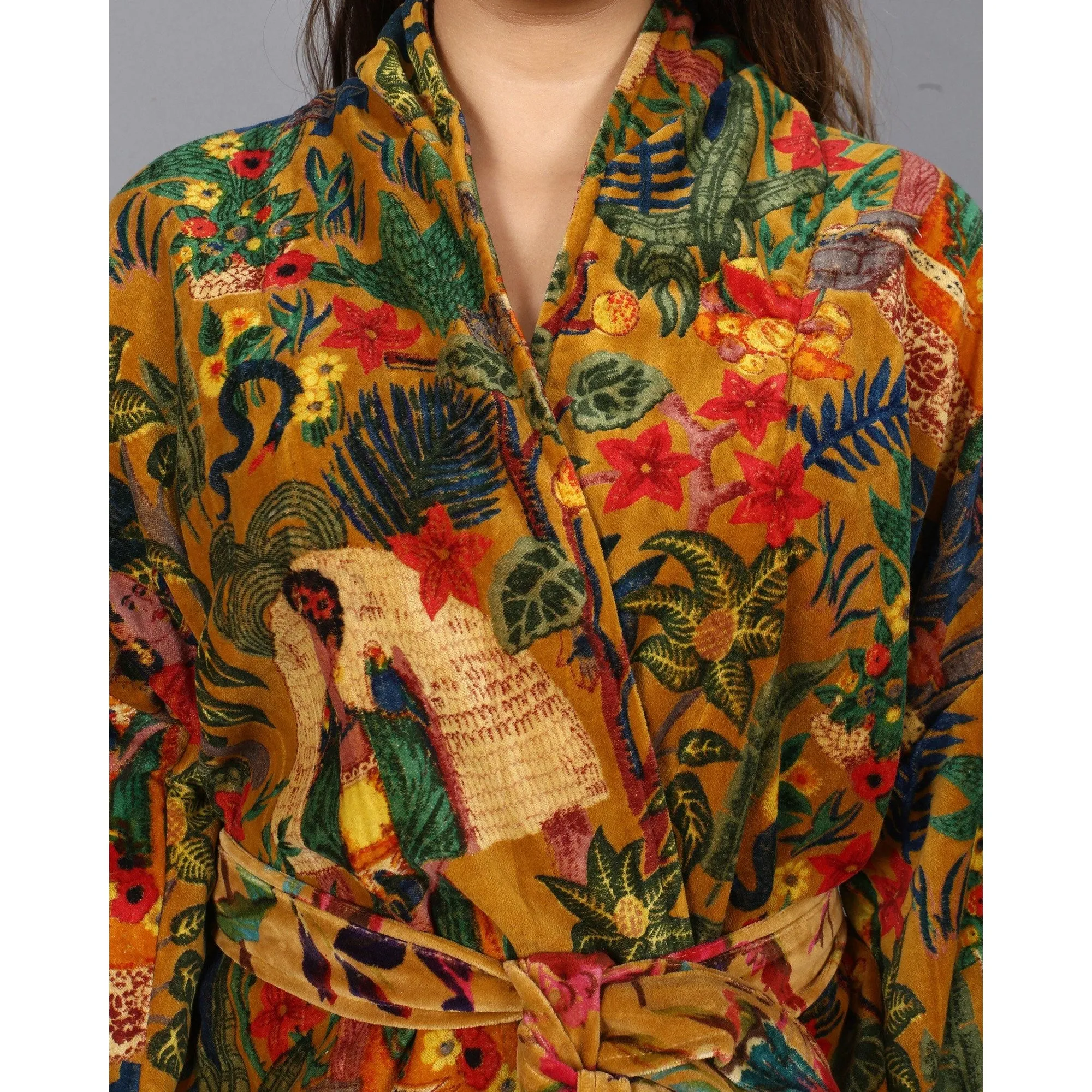 Short Velvet Kimono/ Jacket Frida Kahlo print -yellow