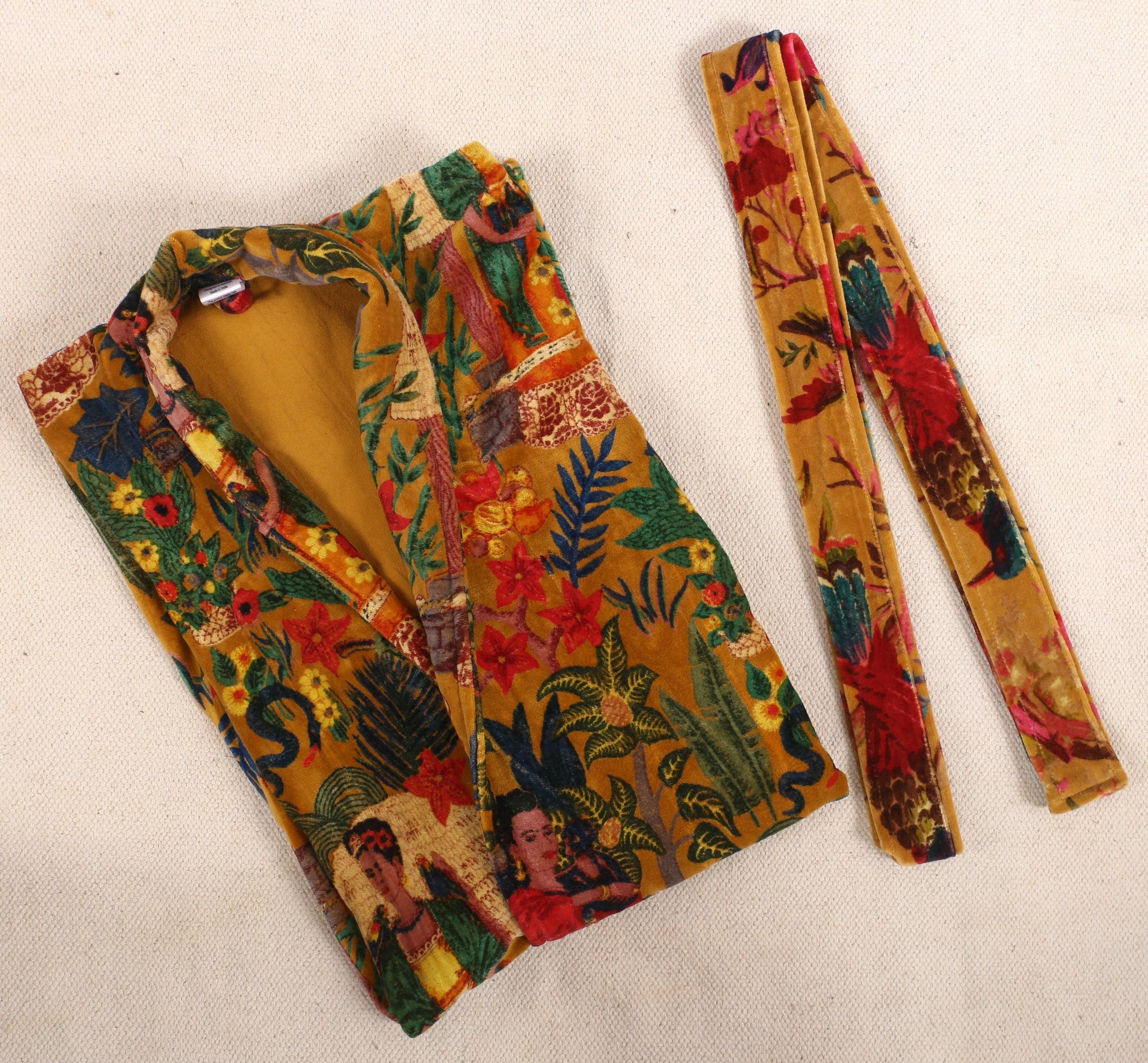 Short Velvet Kimono/ Jacket Frida Kahlo print -yellow