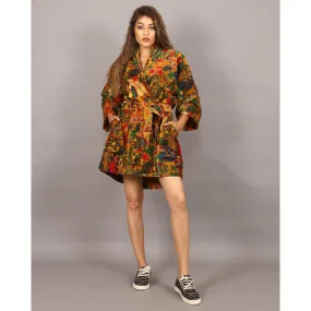 Short Velvet Kimono/ Jacket Frida Kahlo print -yellow