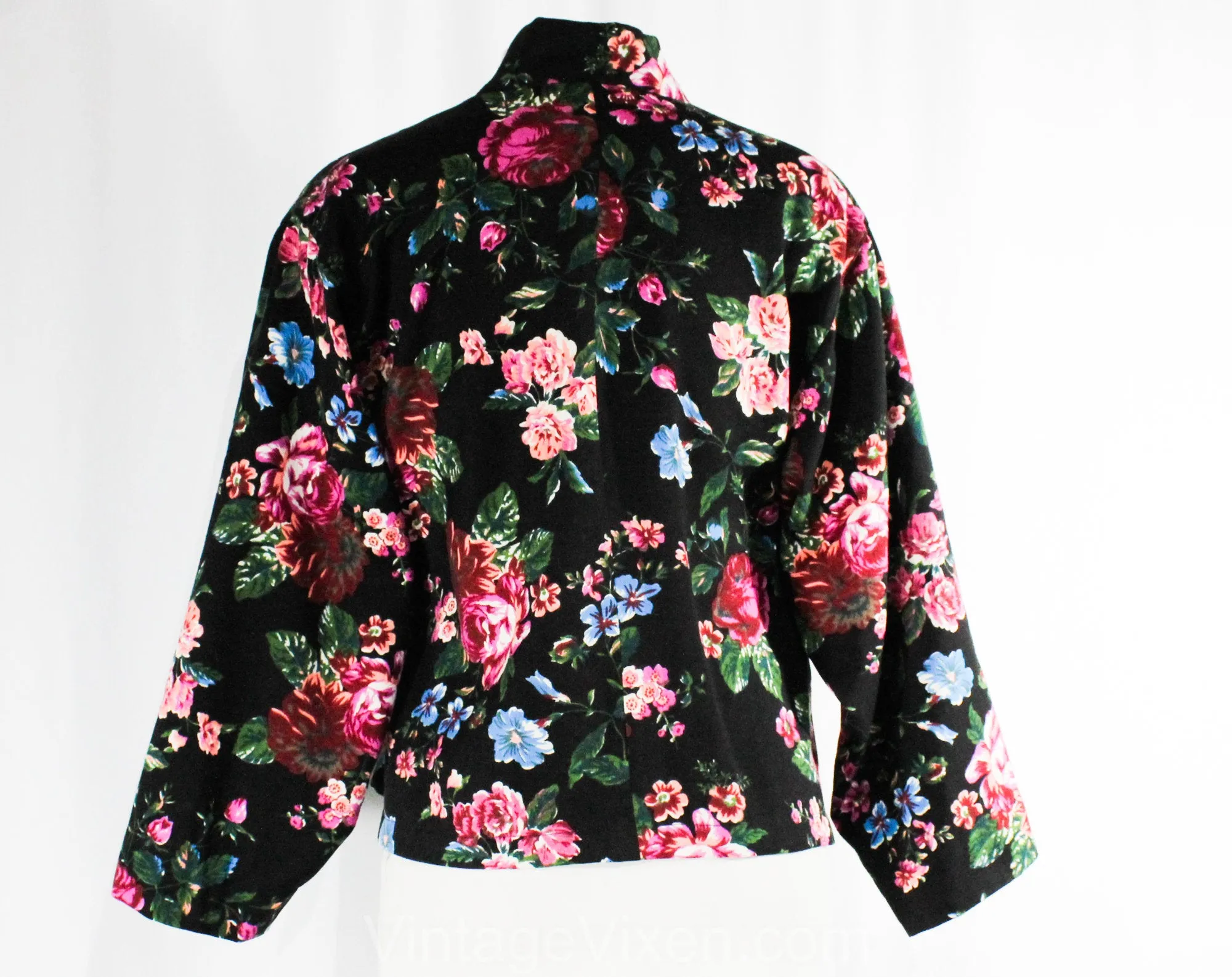 Size 14 Kenzo Paris Jacket - 1980s 90s Designer Asian Wrap Chic - Spring Floral Wool Burgundy Turquoise Pink Black - Retro 1990s - Bust 40.5