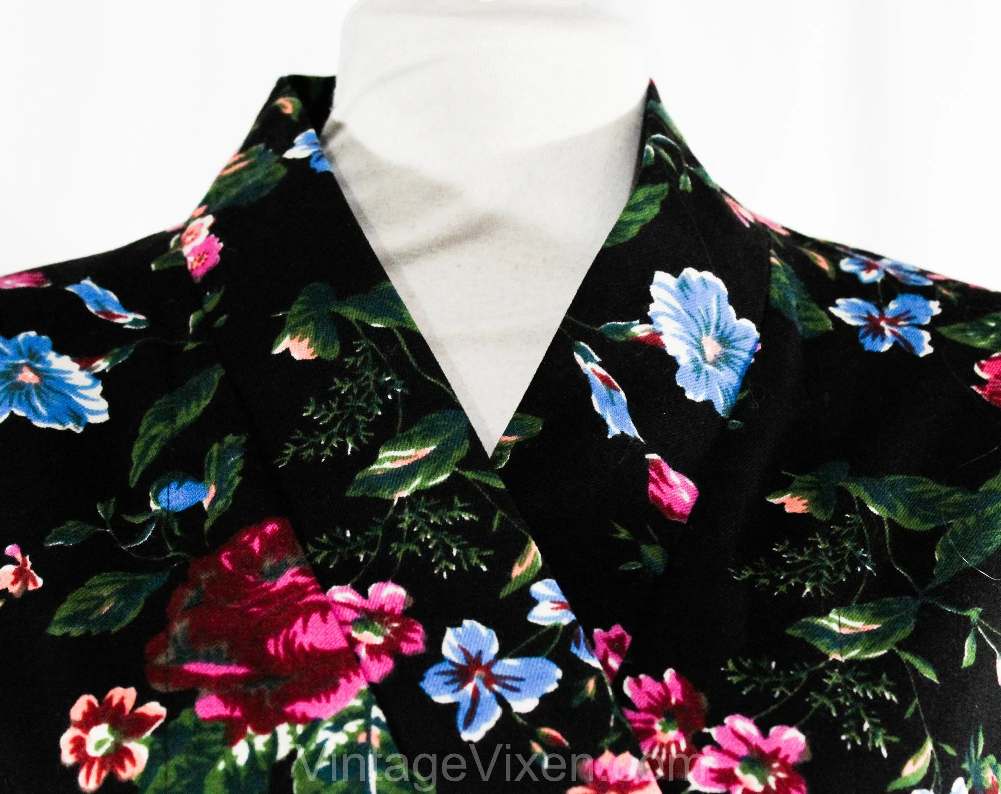 Size 14 Kenzo Paris Jacket - 1980s 90s Designer Asian Wrap Chic - Spring Floral Wool Burgundy Turquoise Pink Black - Retro 1990s - Bust 40.5