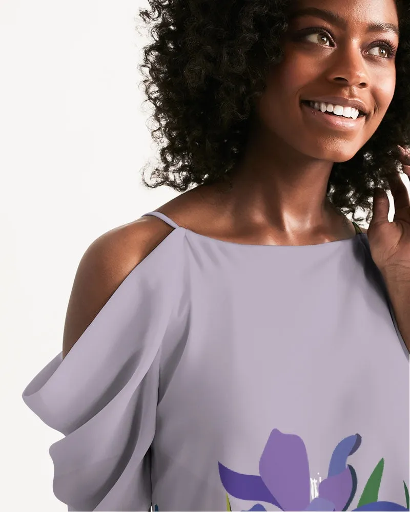 SMF Bunny and Flowers Feminine Open Shoulder A-Line Dress