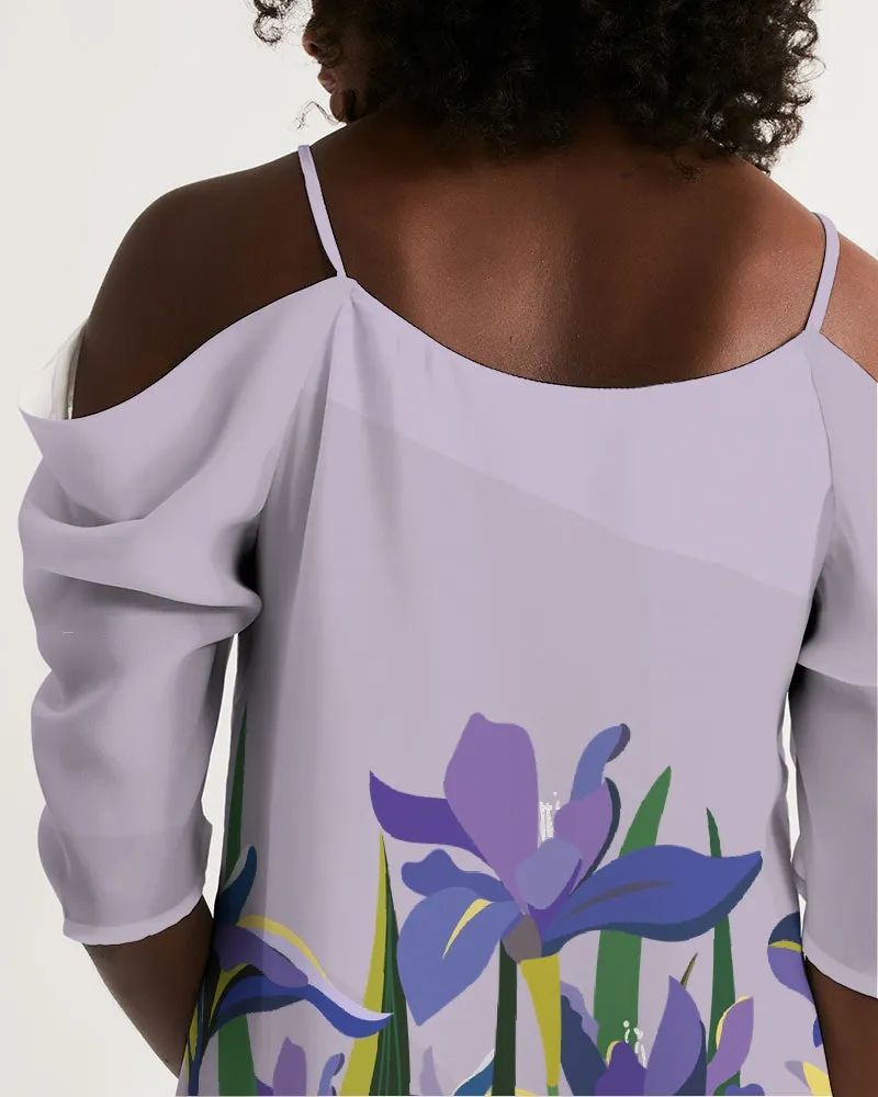 SMF Bunny and Flowers Feminine Open Shoulder A-Line Dress