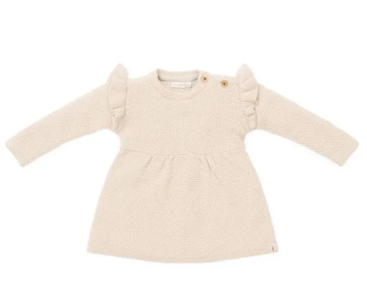Soft Knit Cotton Ruffle Dress - Sand