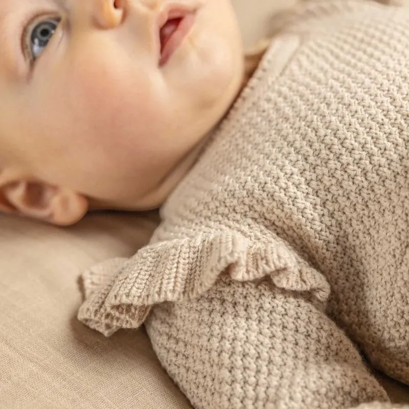 Soft Knit Cotton Ruffle Dress - Sand