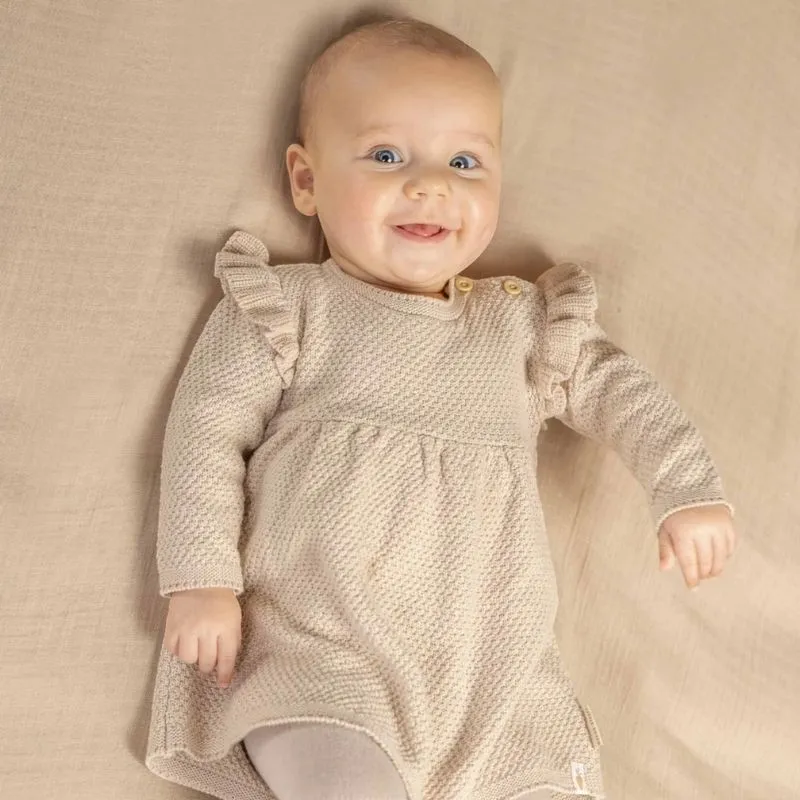 Soft Knit Cotton Ruffle Dress - Sand