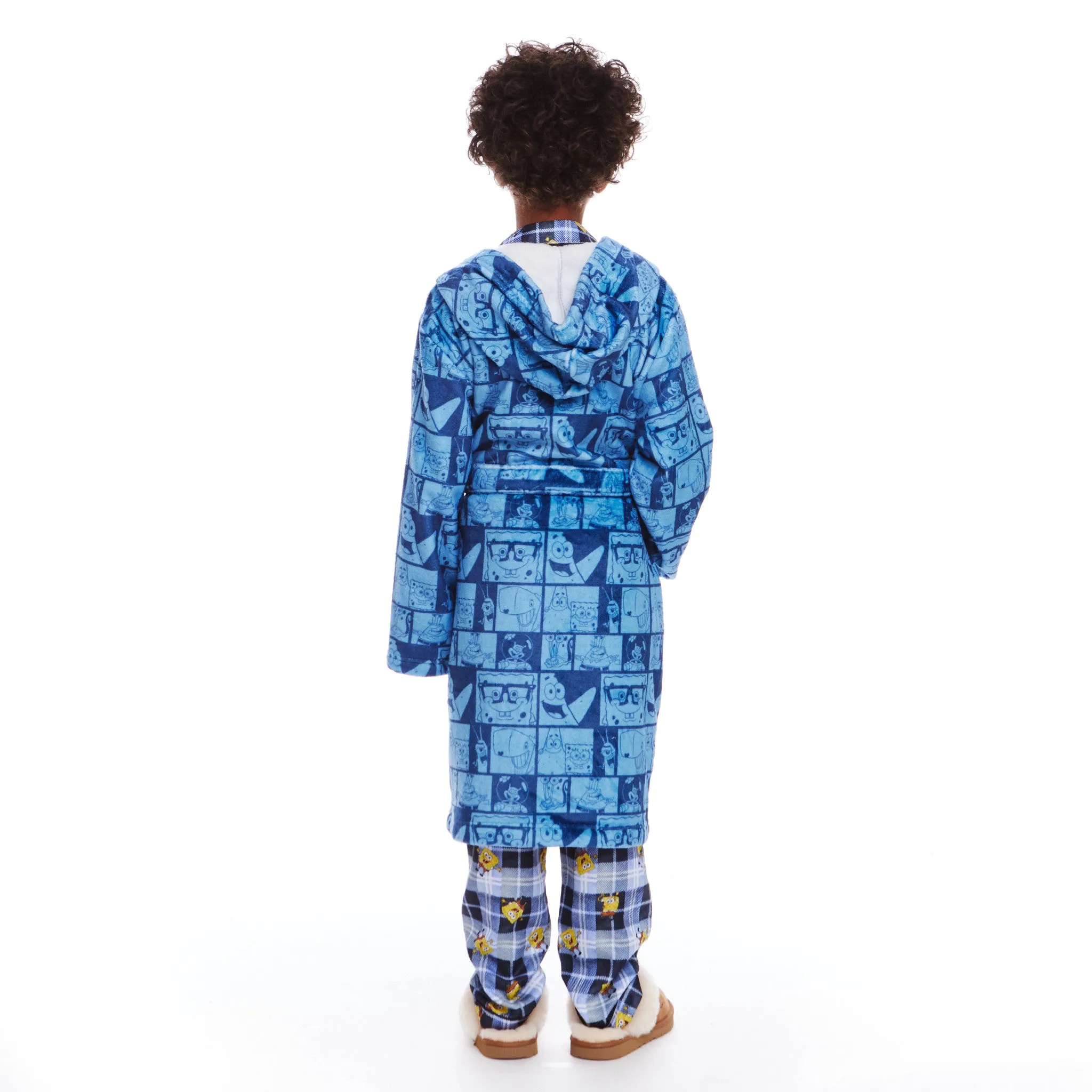 SpongeBob SquarePants™ x Andy & Evan® | Kids (3-10) Spongebob Fleece Robe | Blue Collage