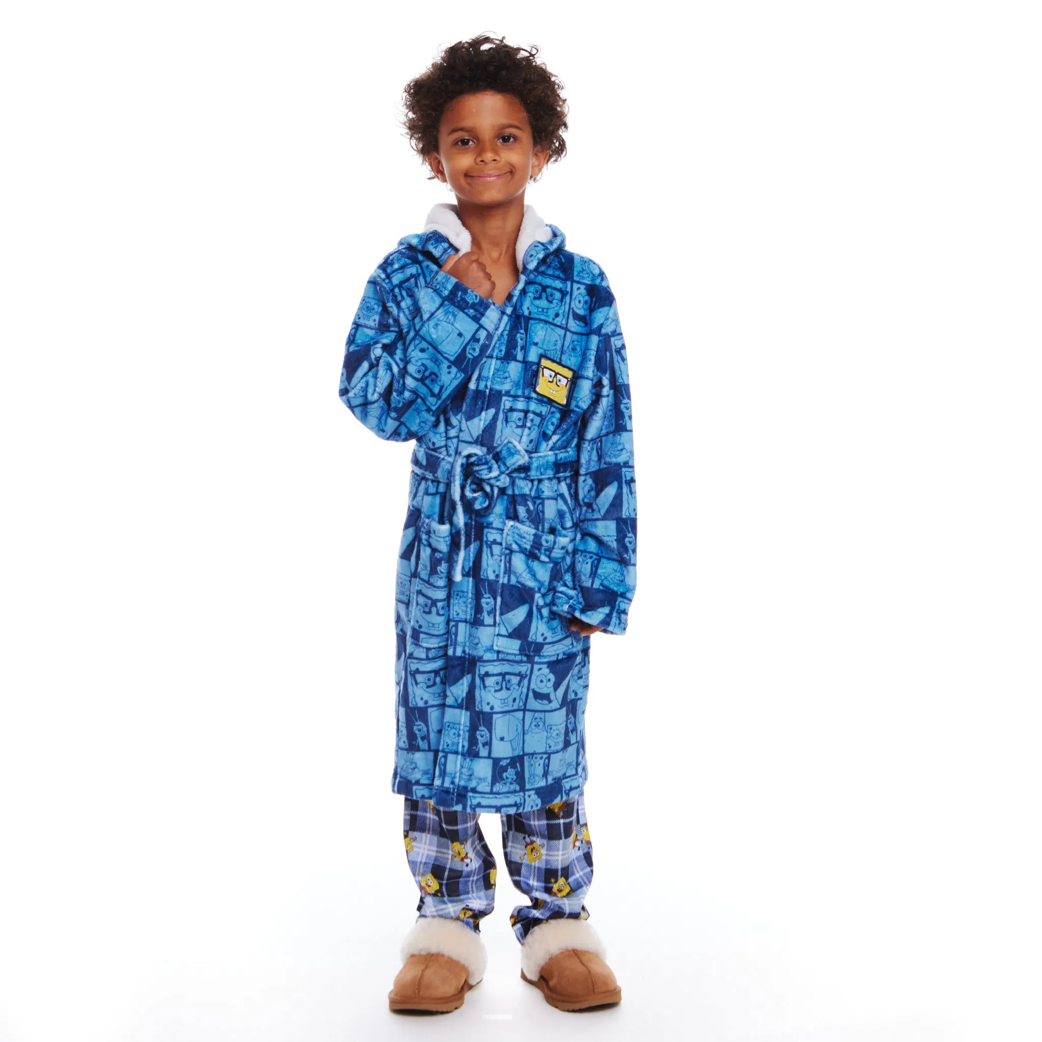 SpongeBob SquarePants™ x Andy & Evan® | Kids (3-10) Spongebob Fleece Robe | Blue Collage