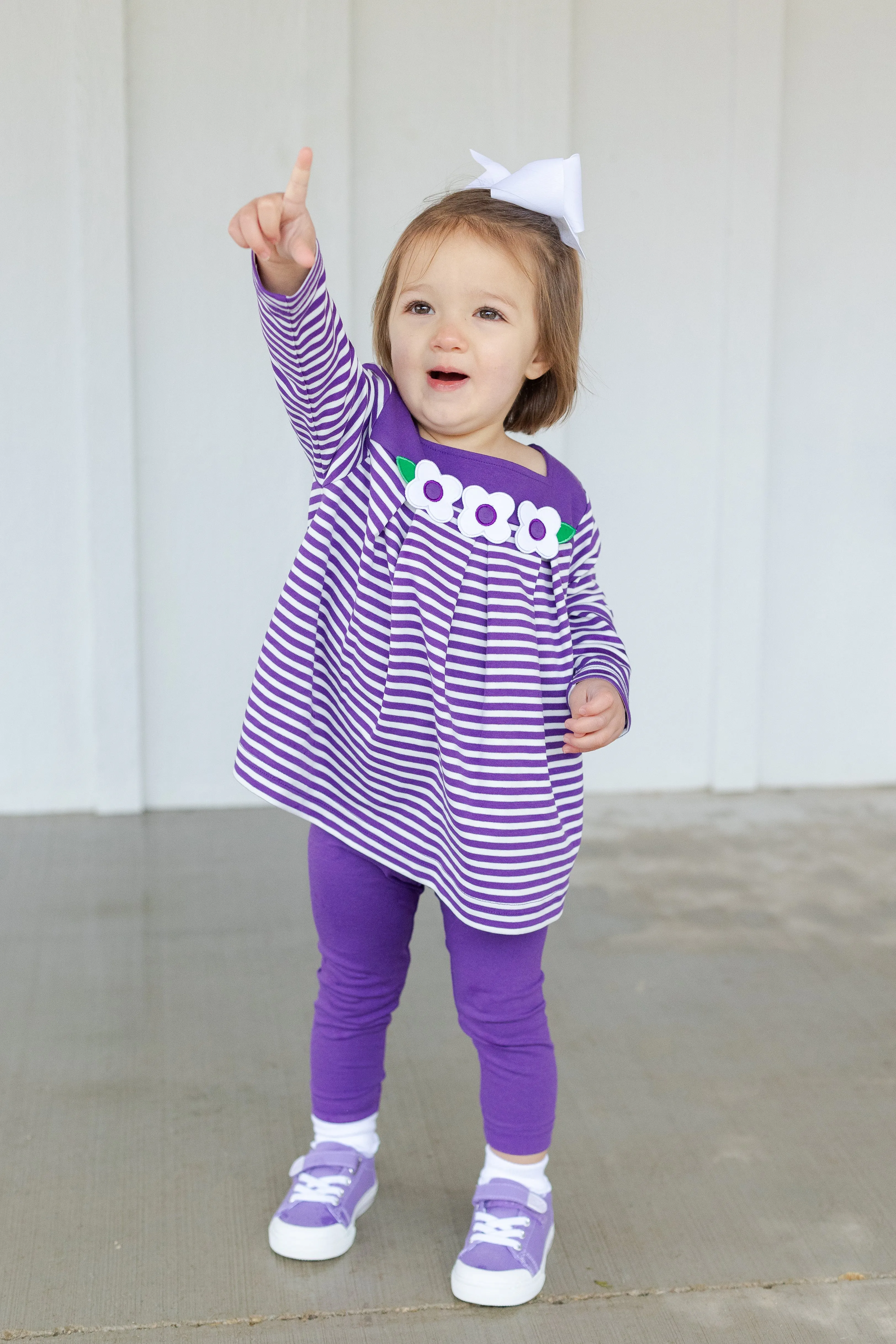 Stripe Knit Tunic With Flowers And Leggings