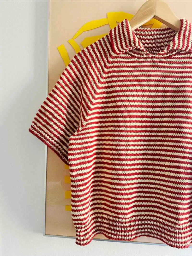 Stripe Overload Polo Tee by Spektakelstrik, knitting pattern