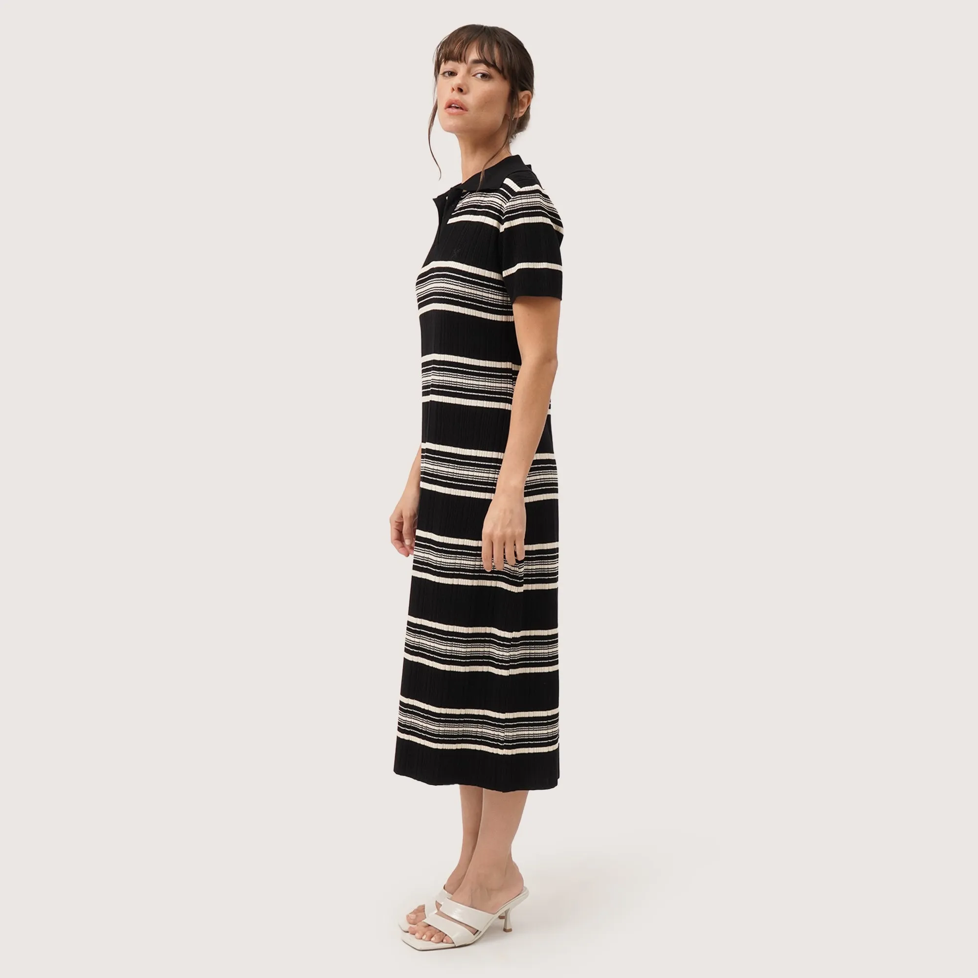 Striped Flat Knit Polo Dress