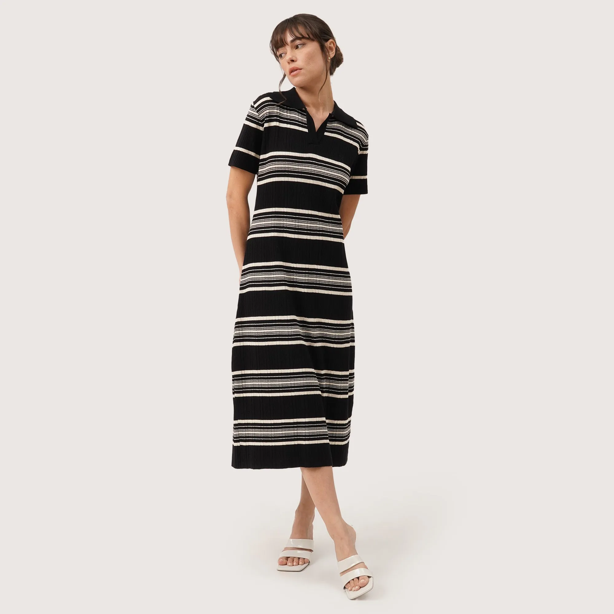 Striped Flat Knit Polo Dress
