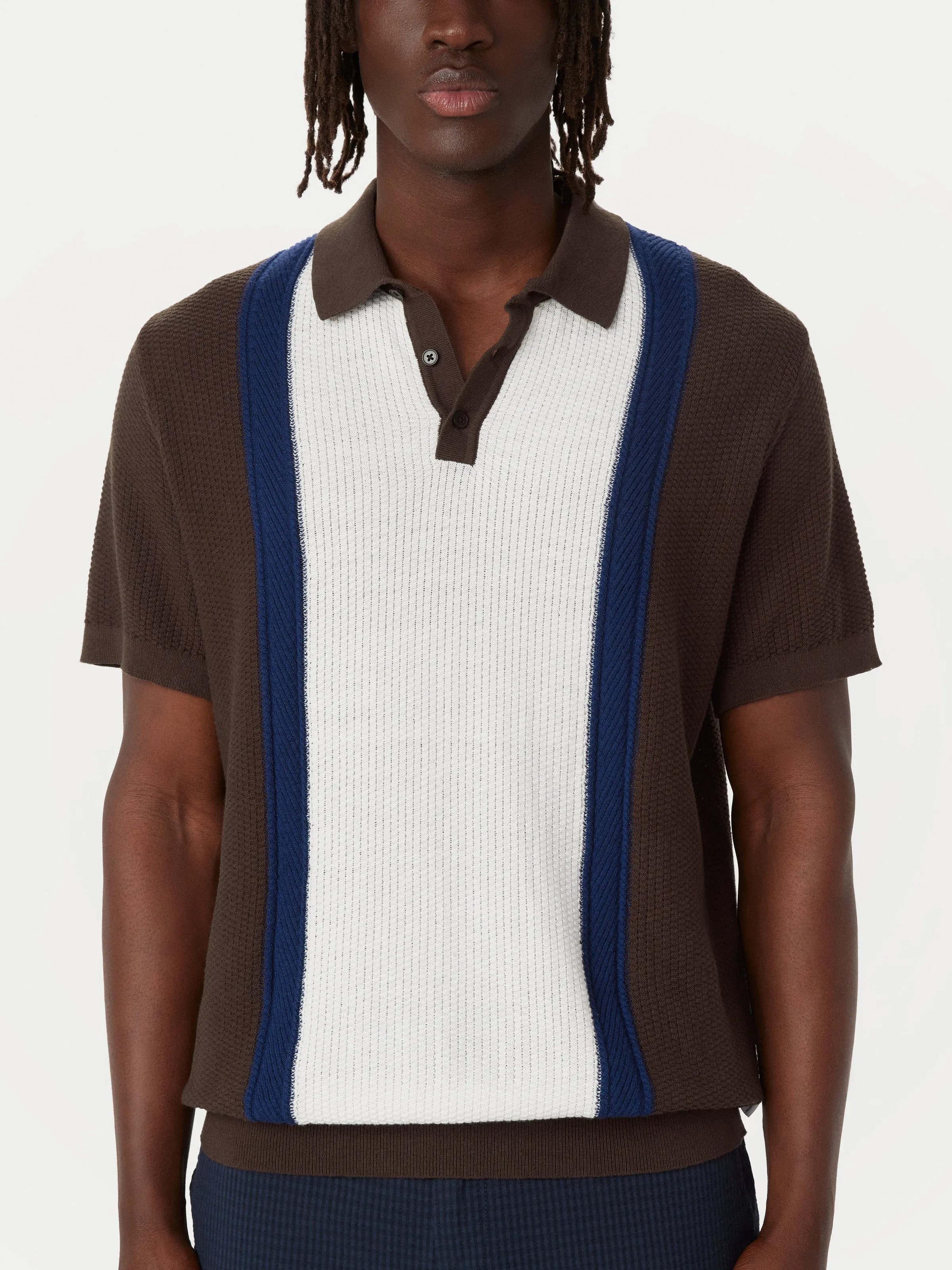 The Mixed-Stitch Polo in Chocolate Brown