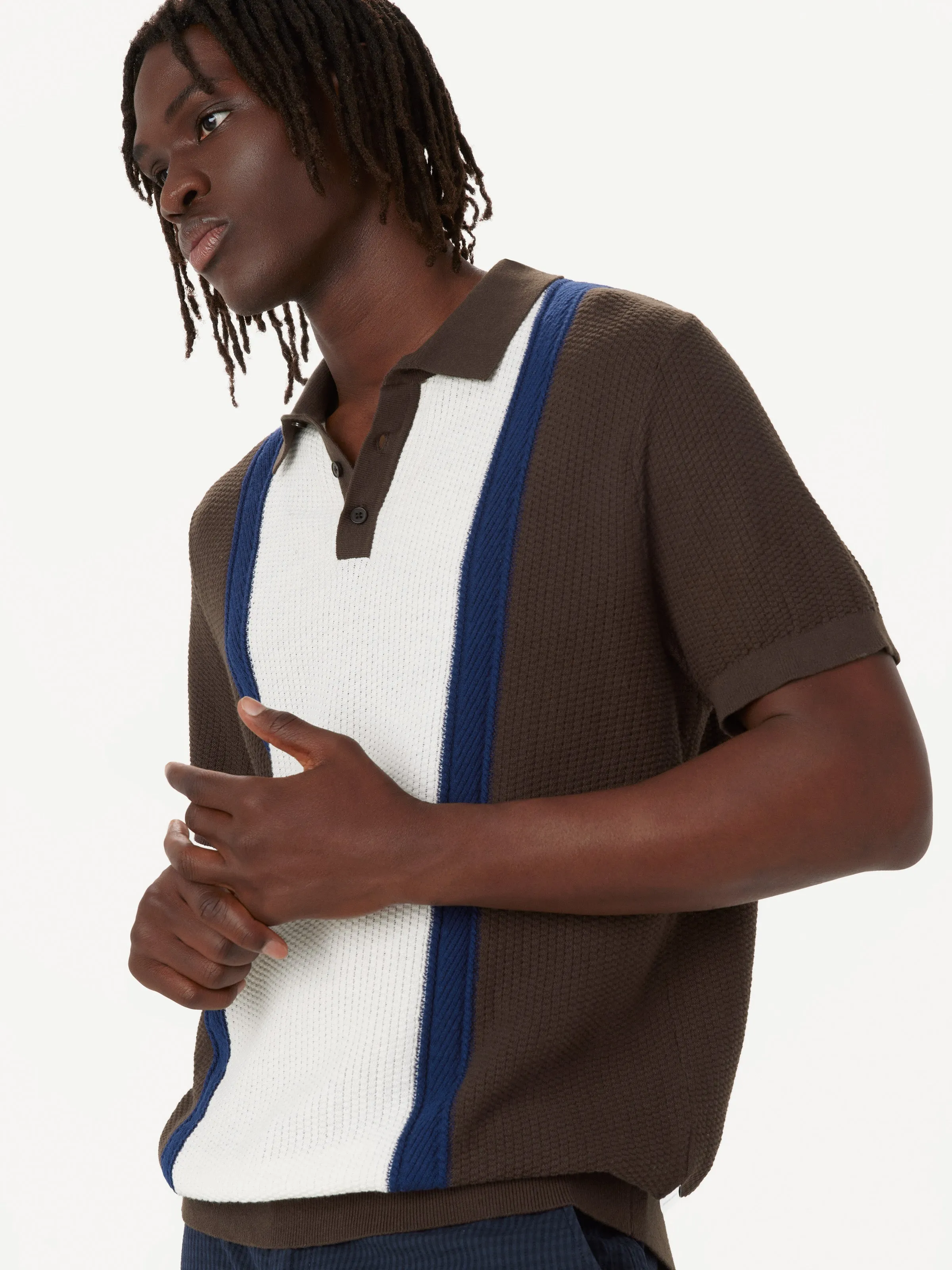 The Mixed-Stitch Polo in Chocolate Brown