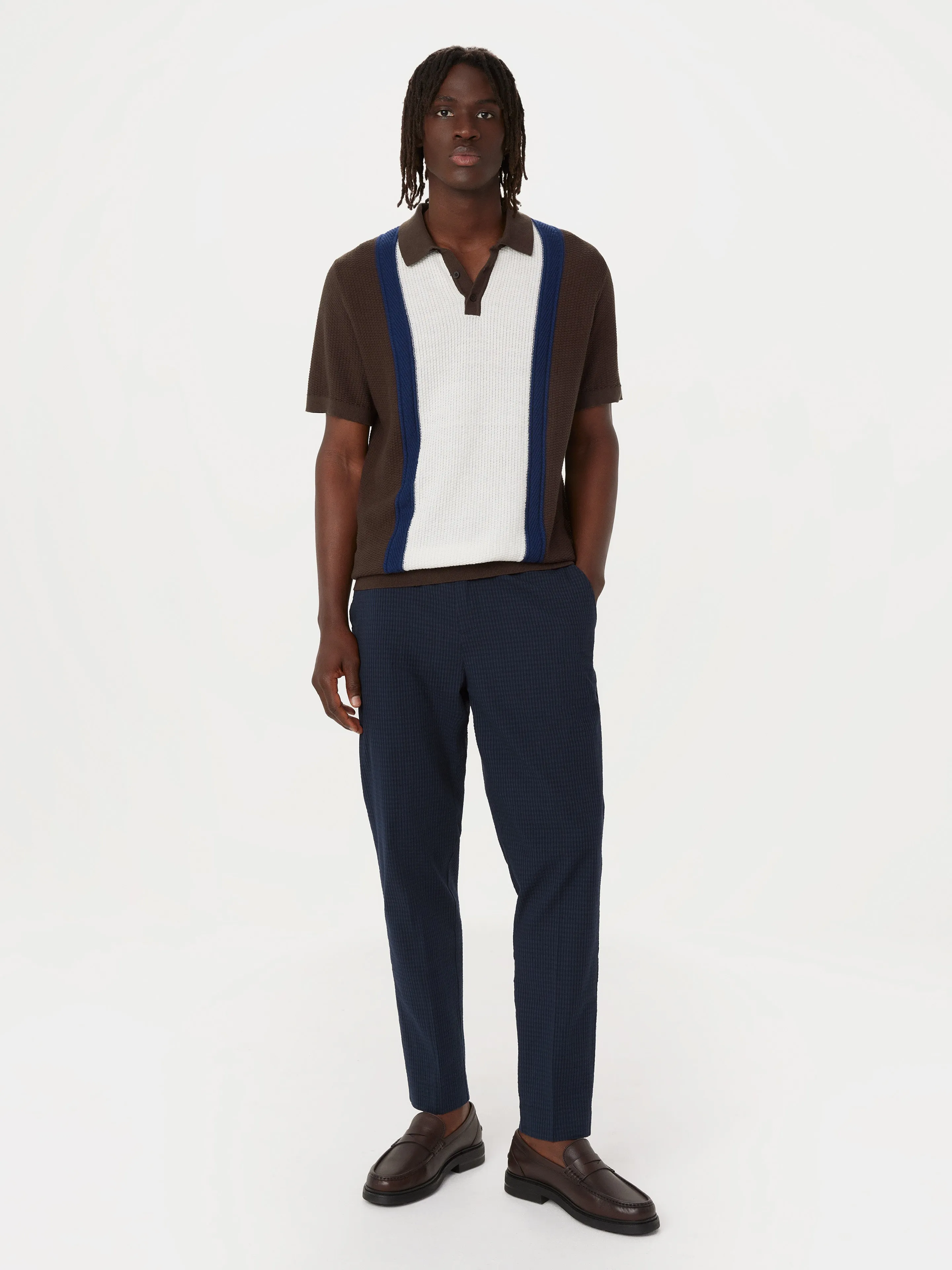 The Mixed-Stitch Polo in Chocolate Brown