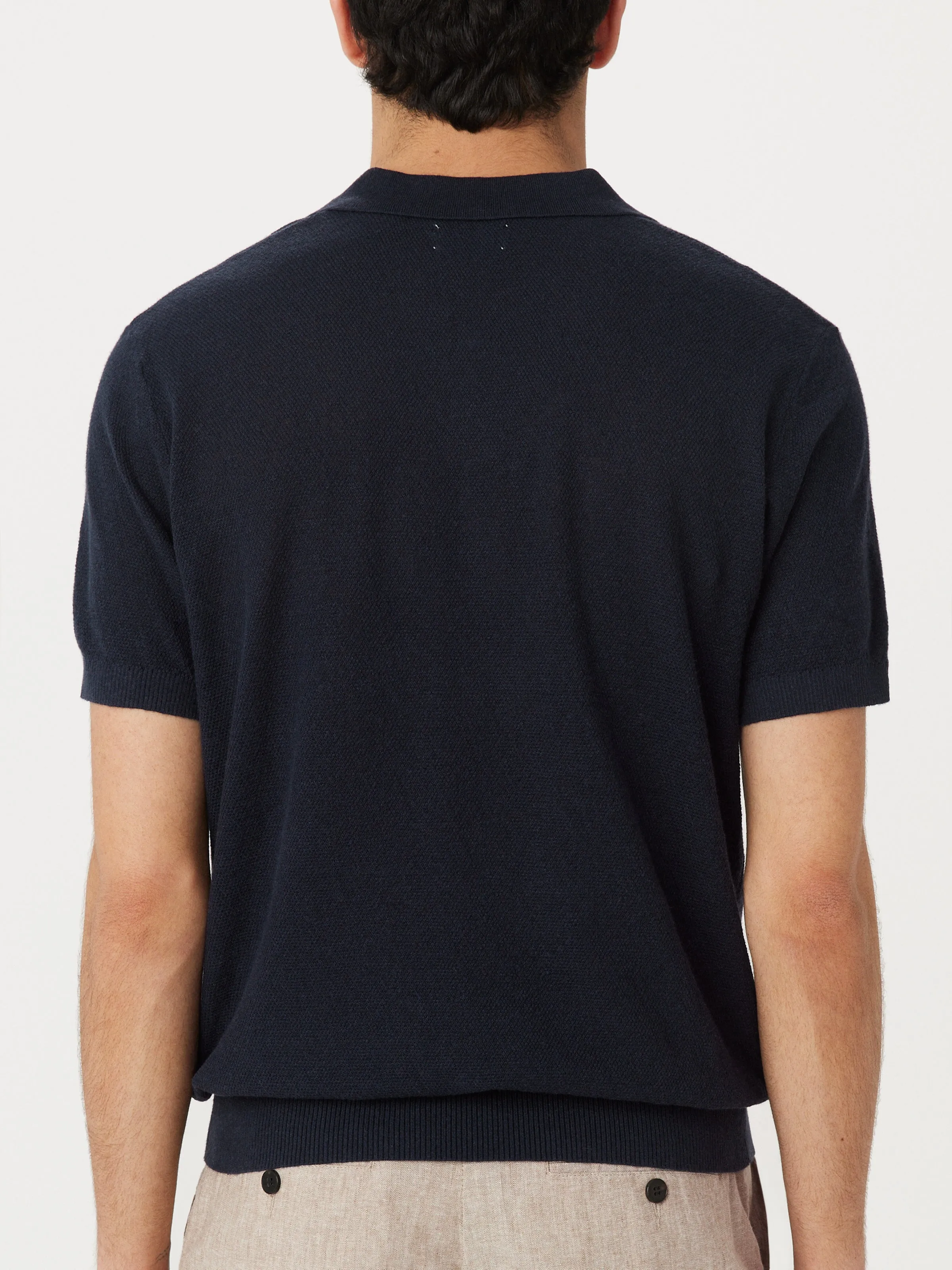 The Short Sleeve Linen Polo in Navy
