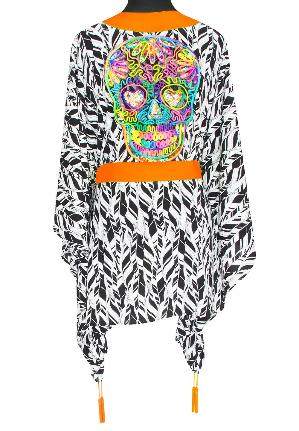 Tulum – Feathers Kimono Skull (Neon Orange)