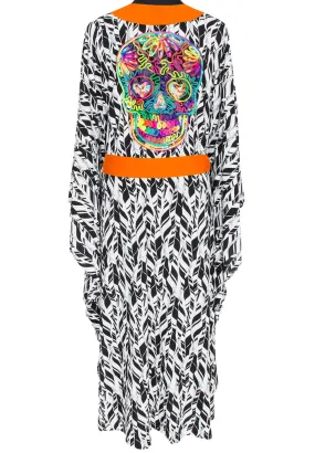 Tulum – Feathers Kimono Skull (Neon Orange)
