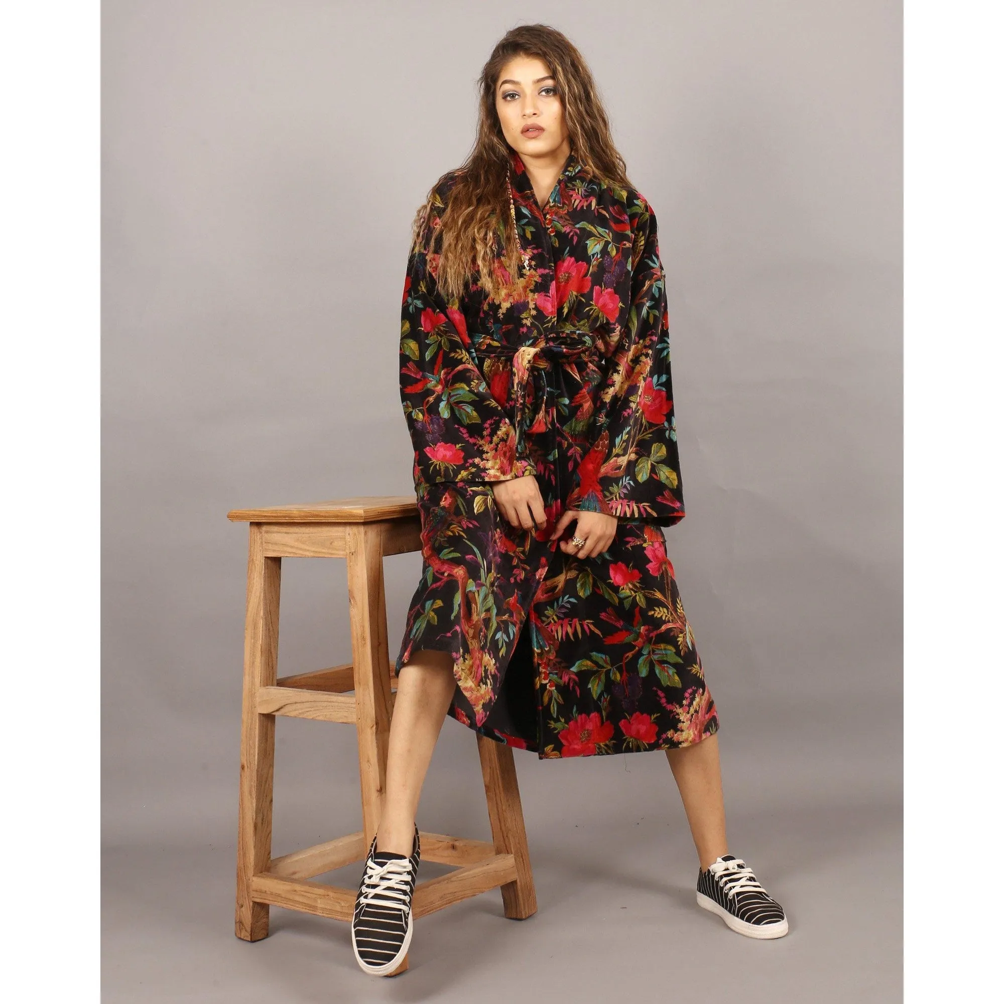 Velvet Kimono/ Jacket-Birds of Paradise-Black