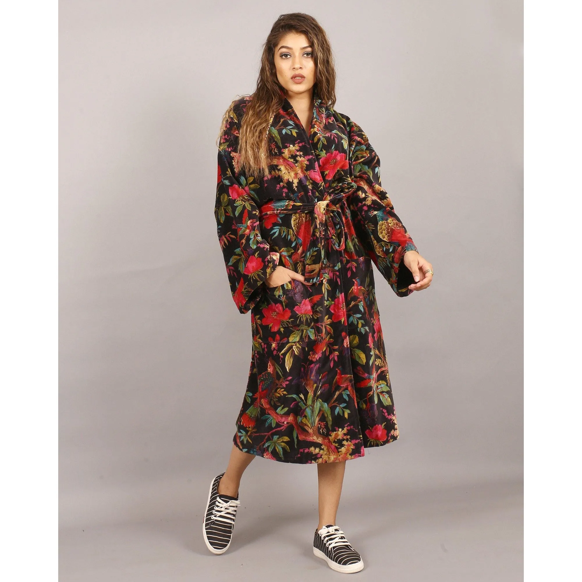 Velvet Kimono/ Jacket-Birds of Paradise-Black