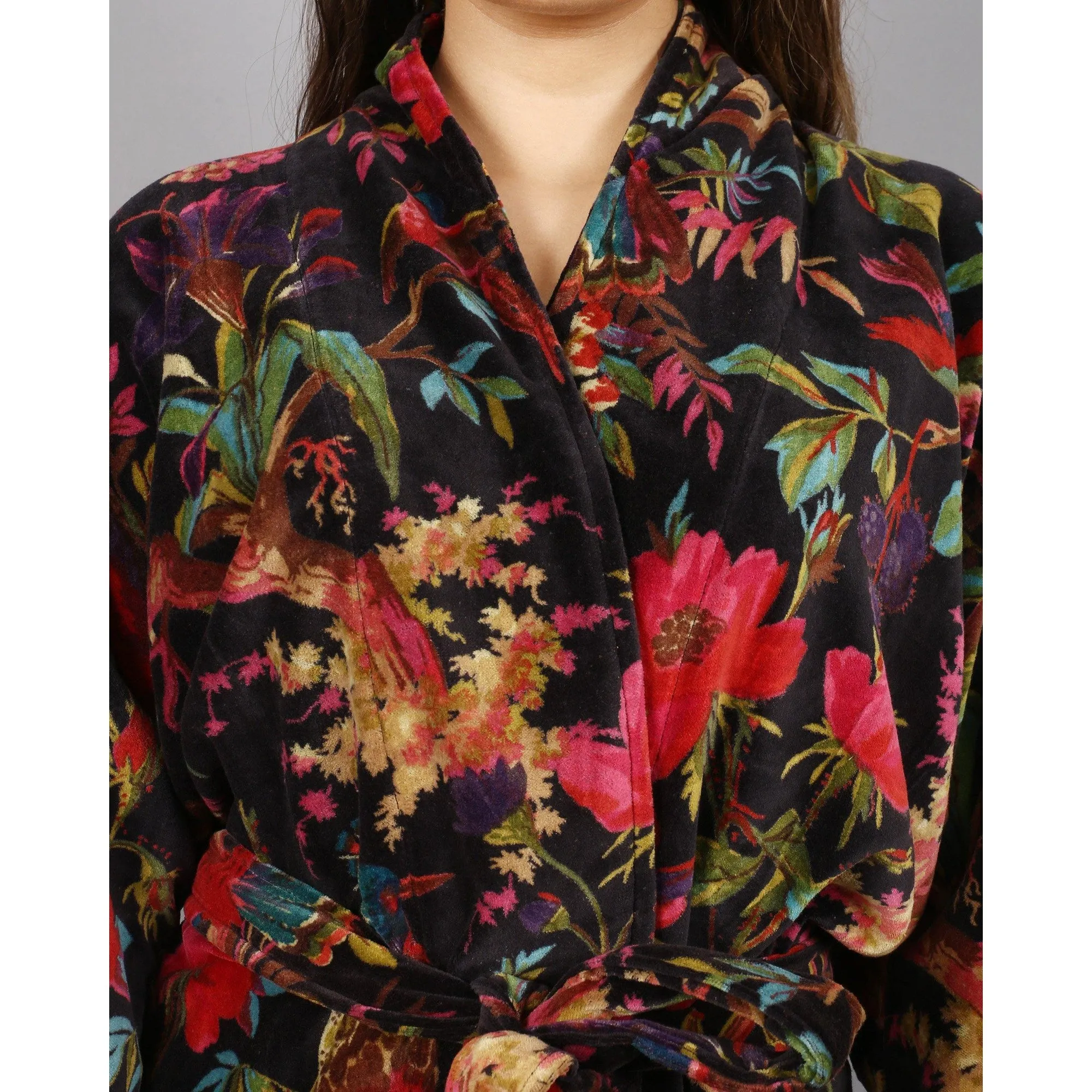 Velvet Kimono/ Jacket-Birds of Paradise-Black