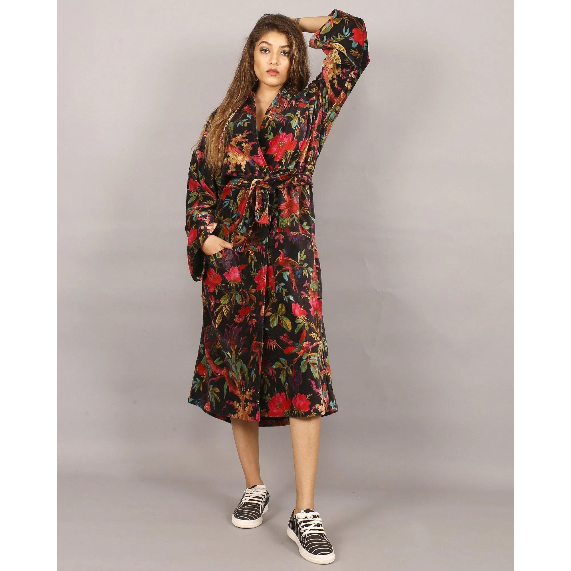 Velvet Kimono/ Jacket-Birds of Paradise-Black