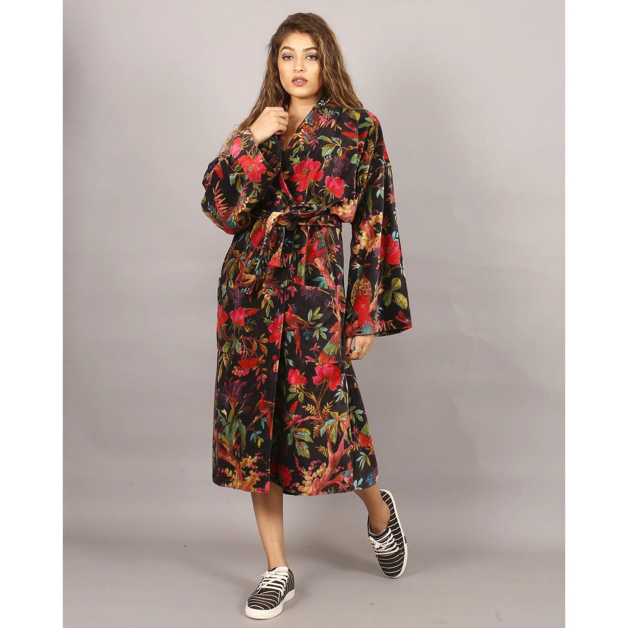 Velvet Kimono/ Jacket-Birds of Paradise-Black