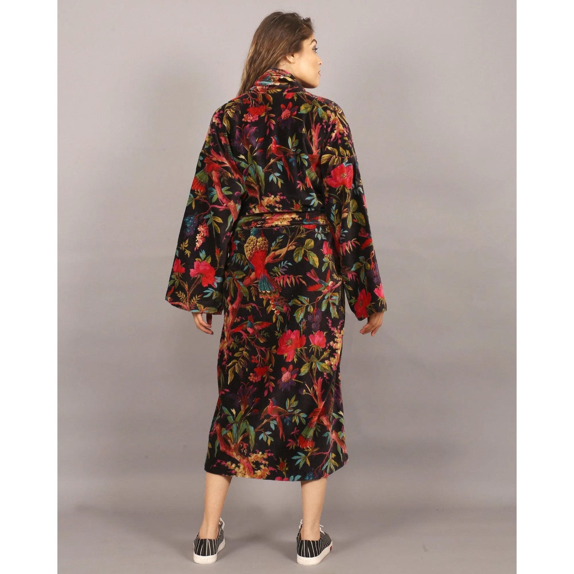 Velvet Kimono/ Jacket-Birds of Paradise-Black