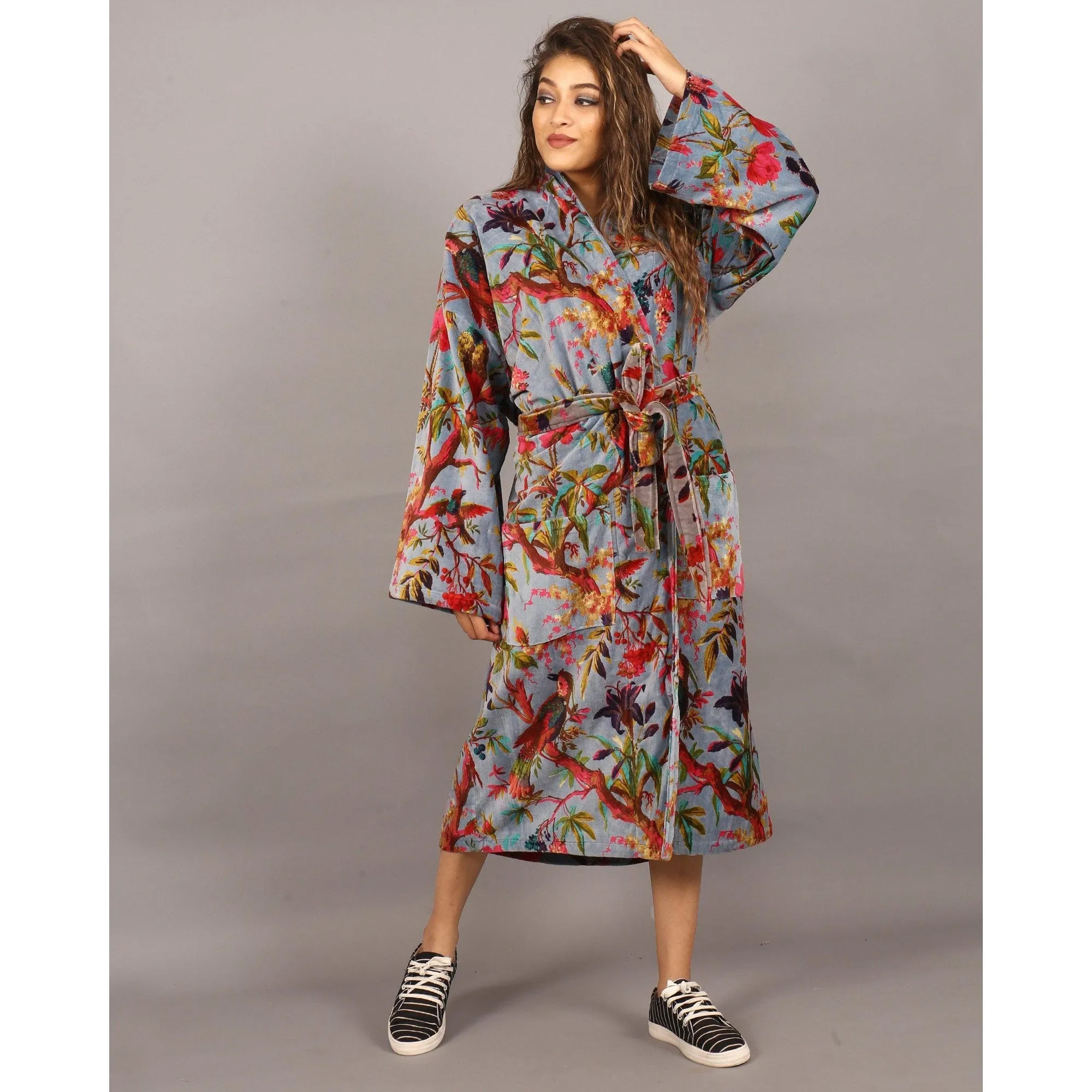 Velvet Kimono/ Jacket-Birds of Paradise-Blue